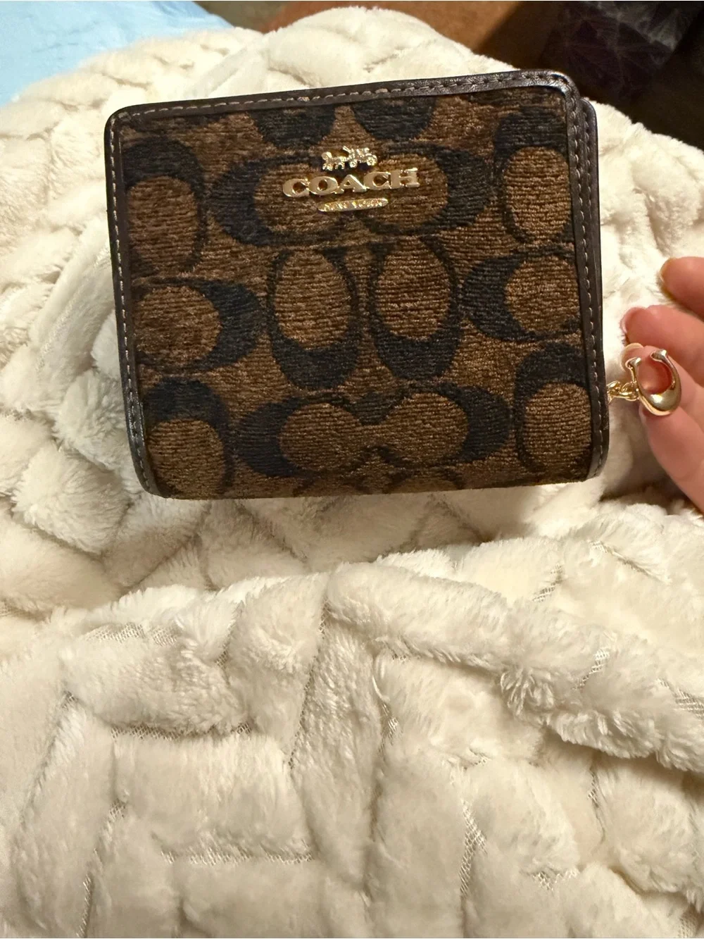 Coach Brown and Black Signature Small Wallet with Gold Hardware